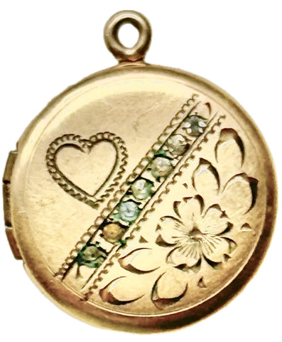 Round Floral and Heart Locket with Crystals