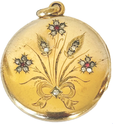 Round Floral and Wheat Locket with Crystals