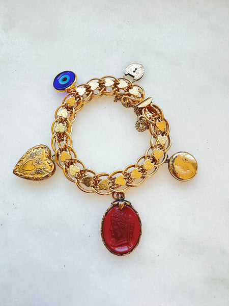 Vintage Charm Bracelet with Hearts