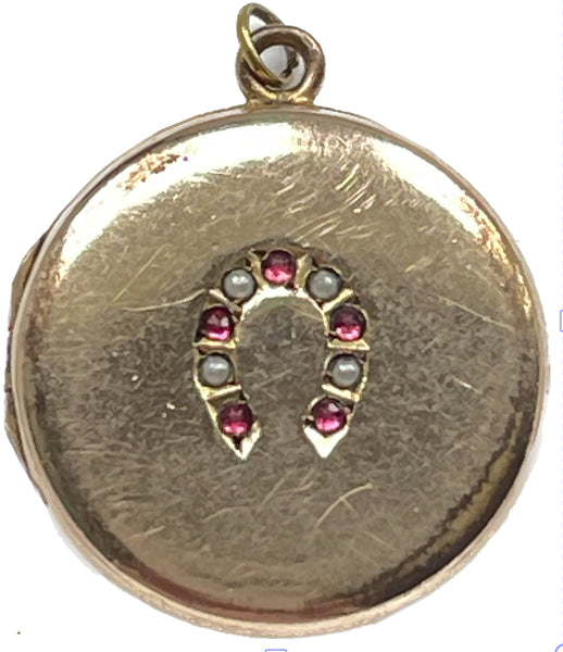 Ruby and Pearl Horseshoe Locket