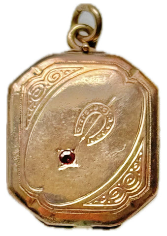 Square Horseshoe Locket with Ruby