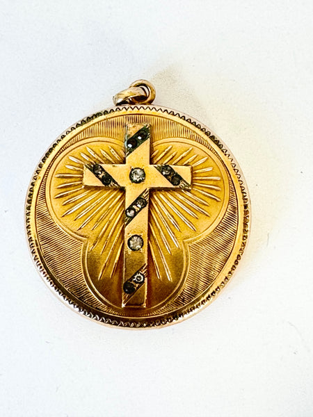 Round Cross and Trinity Locket with Crystals