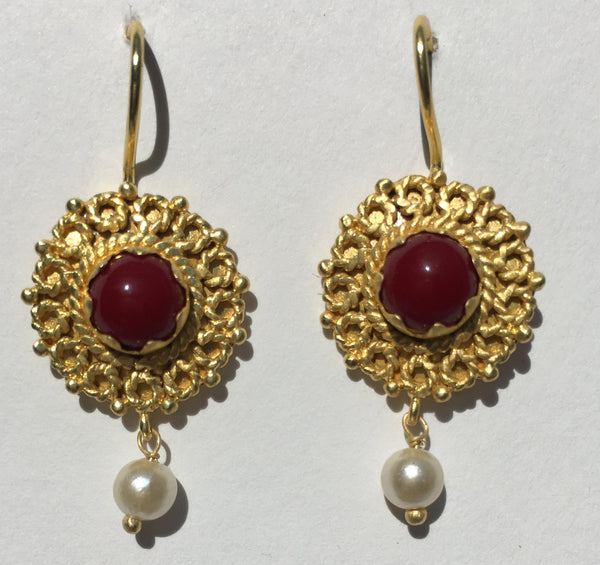 Emma Gemstone Earring with Pearl Drop - Coral