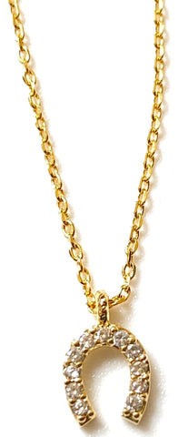Crystal Horseshoe Pendant on Gold Chain Necklace
