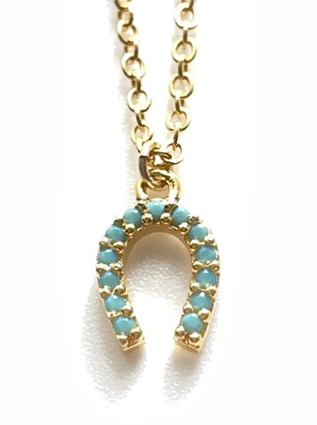 Turquoise Horseshoe Pendant on Gold Chain Necklace