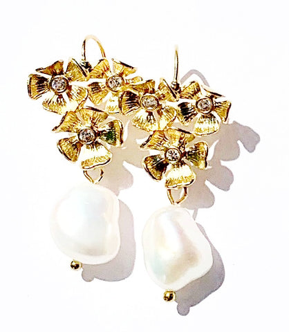 Flower Cluster Earring with Pearl Drop
