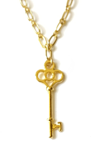 Key Pendant on Gold Chain Necklace