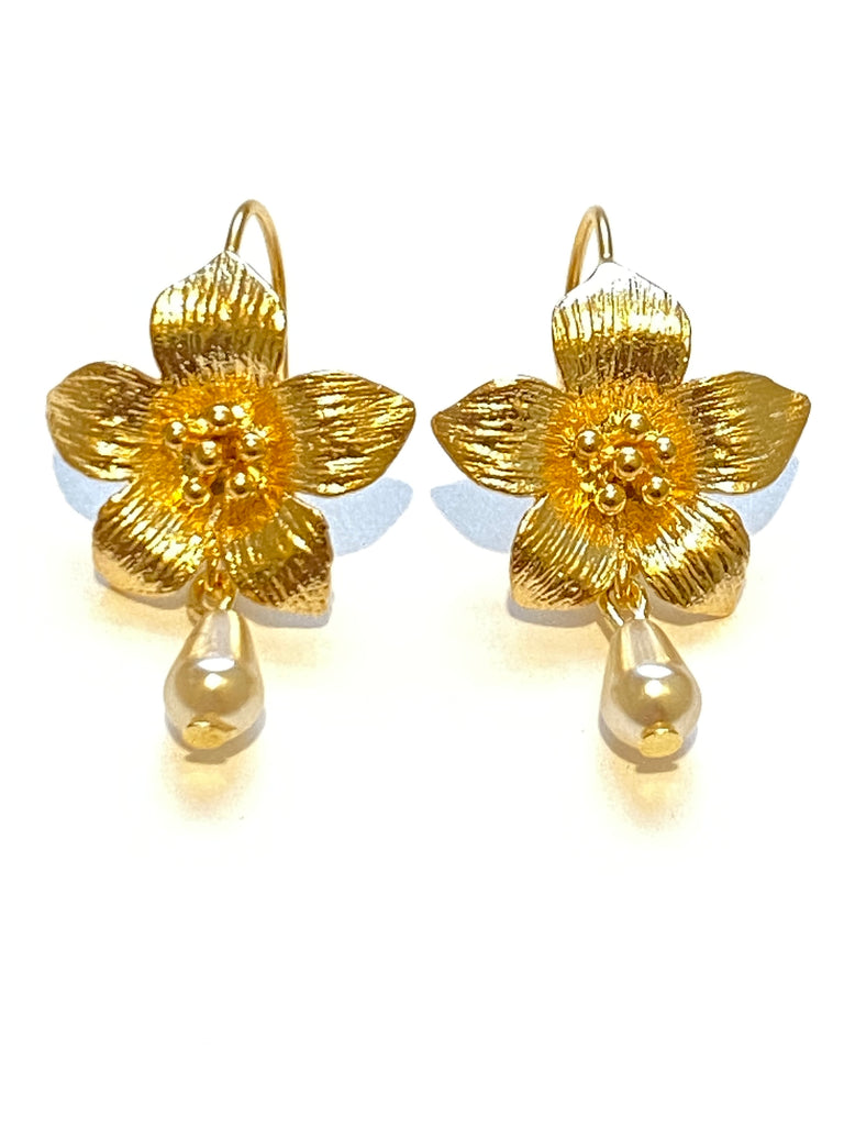 Audrey Flower Earrings with Pearl Drop
