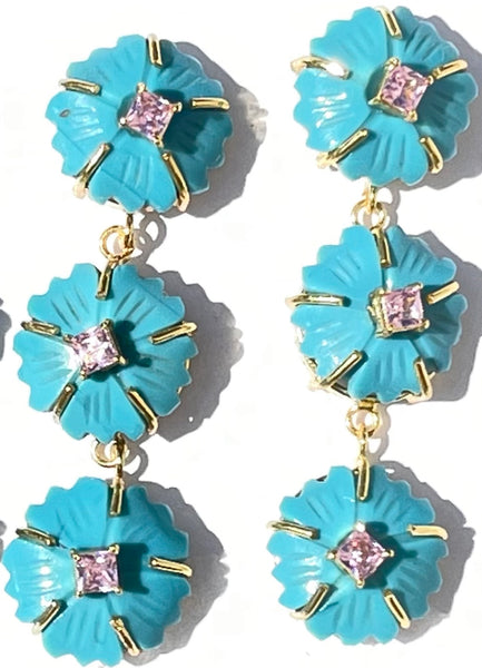 Turquoise Triple Flower Earrings