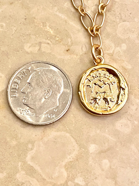 Friendship Pendant on Matte Gold Necklace
